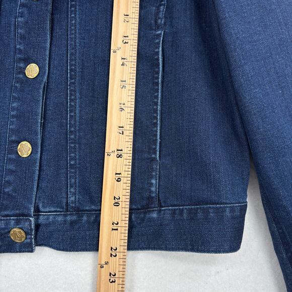 Draper James Jean Jacket Womens Size L Dark Wash Button Up Stretch Denim Ruffle - Picture 10 of 12